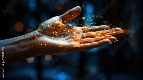 Woman's hand touching metaverse universe, conceptual digital transformation for next generation technology era.