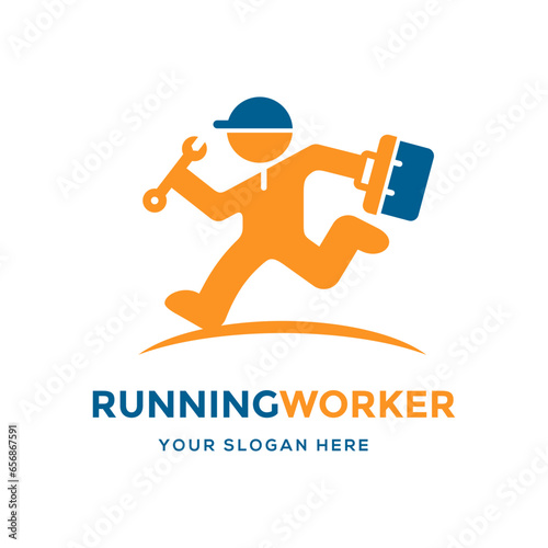 Running worker vector logo template.