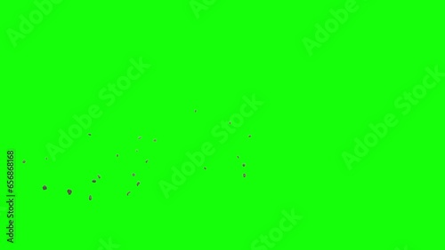 Rock debris, pieces of small rocks falling from left side of the screen and scattering on imaginary flat surface, green screen background, animation overlay for chroma key transparent blend. photo