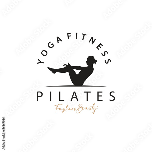 Pilates Pose Logo, Yoga Logo Design Vector Template Illustration