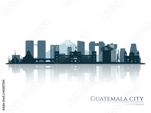 Guatemala City skyline silhouette with reflection. Landscape Guatemala City. Vector illustration.