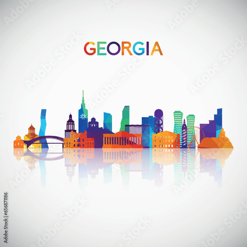 Georgia skyline silhouette in colorful geometric style. Symbol for your design. Vector illustration.