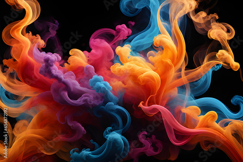 Abstract colorful smoke swirls on black background