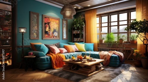 Interior of a cozy room in eclectic style photo