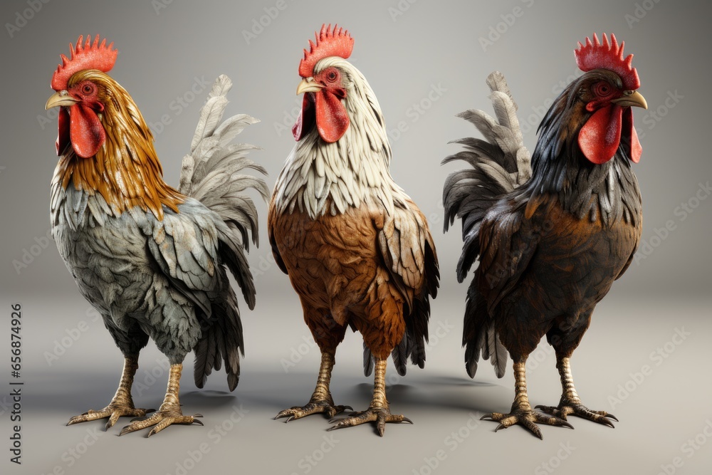 Fototapeta premium chickens exploring the farm, roaming freely in a grassy field,Generated with AI