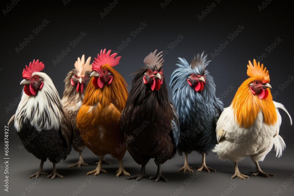 Fototapeta premium chickens exploring the farm, roaming freely in a grassy field,Generated with AI