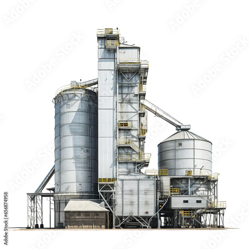 Grain elevator, transparent background, isolated image, generative AI
