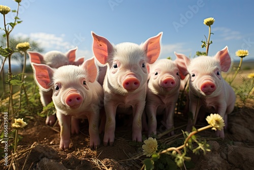 Farmers raise pigs, breed conduct organic research pigs in farms, pigs sell in market, food in restaurants