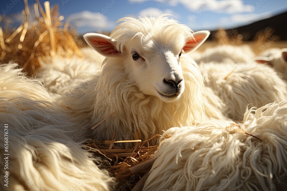 Farmers raise sheep with great joy, in farms, shear sheep to sell in market, farm scene with happy sheep Farmers raise sheep with great joy, in farms, shear sheep to sell in market, farm scene with happy sheep
