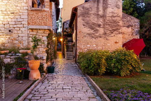 Alley,Old town of Poreč in the evening, Poreč, Istria, Croatia, Europe