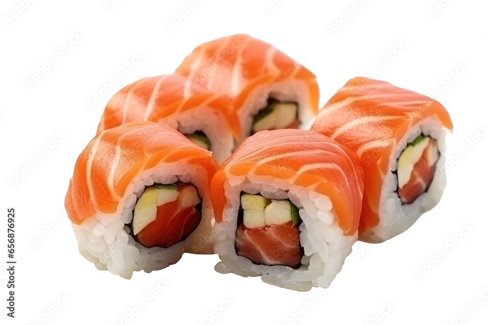 Sushi salmon roll on transparent background. Generative Ai