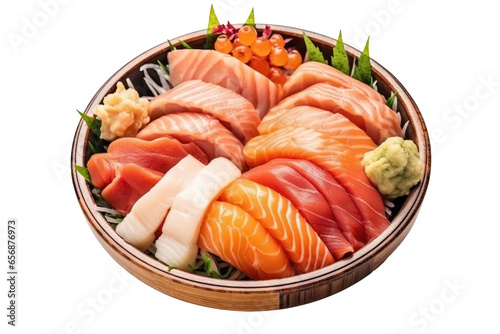 Set of fresh sashimi japanese food in bowl on transparent background. Generative Ai