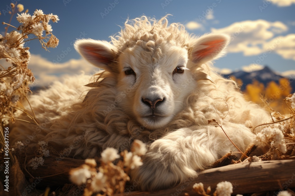 Farmers raise sheep with great joy, in farms, shear sheep to sell in market, farm scene with happy sheep Farmers raise sheep with great joy, in farms, shear sheep to sell in market, farm scene with happy sheep