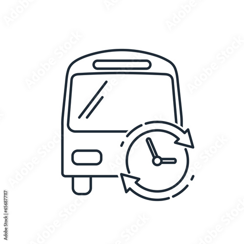 Passenger bus and time. Vector linear icon isolated on white background.