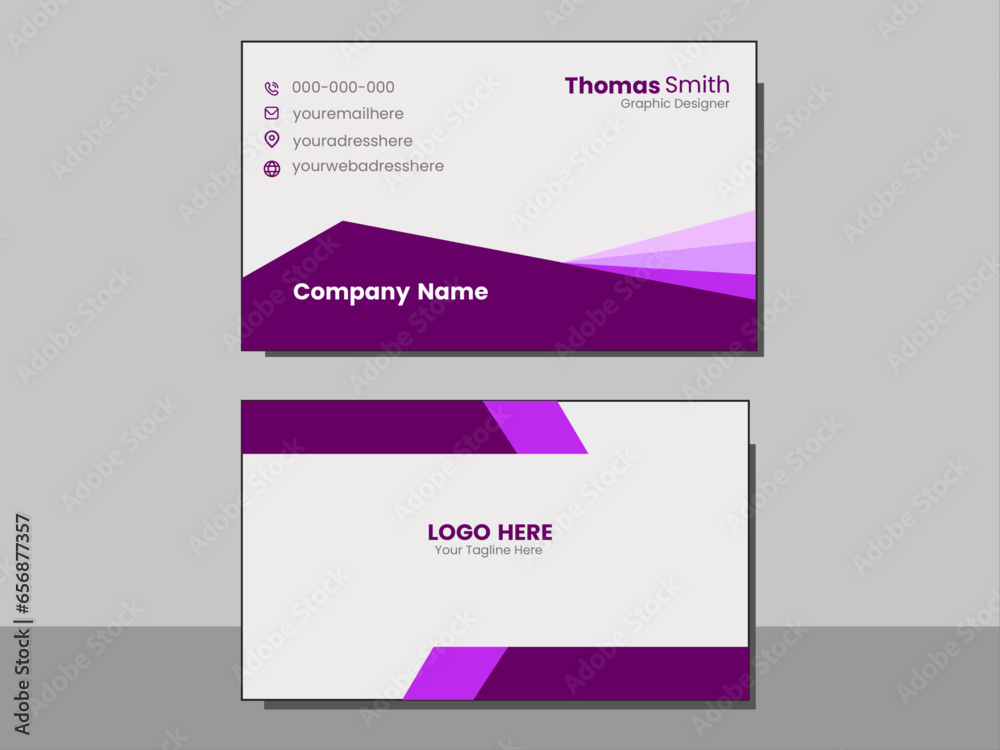 Professional and corporate double sided modern and creative business card design with purple shape Professional and corporate double sided modern and creative business card design with purple shape