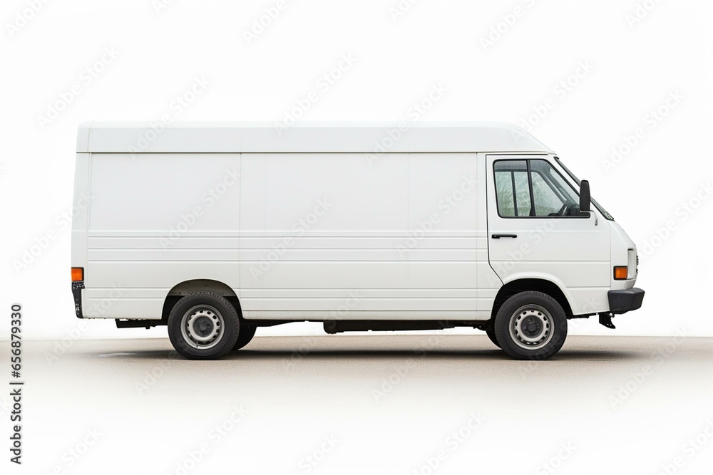 A small delivery van with limited storage space against a plain white backdrop. Generative AI