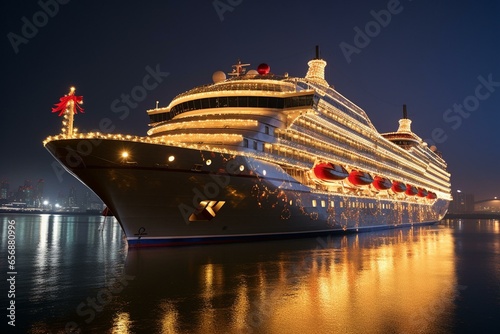 Christmas-themed cruise ship. Generative AI