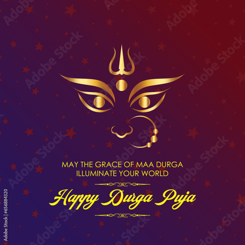 happy durga puja creative banner background design with goddess durga face illustration indian festival