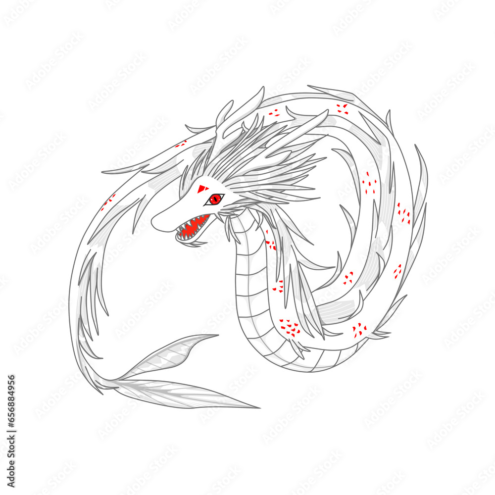 Fototapeta premium 赤い模様がある白色のドラゴン