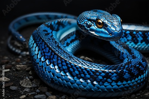 Blue Insularis Snake with black background photo