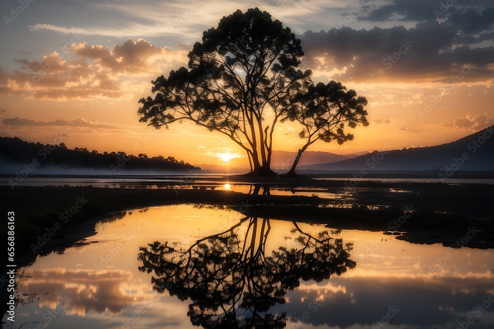 Original name(s): Silhouette of majestic nature at dusk reflection Original name(s): Silhouette of majestic nature at dusk reflection