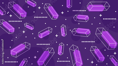 Vector colorful geometric on purple violet cuboid background collection retro shapes Memphis