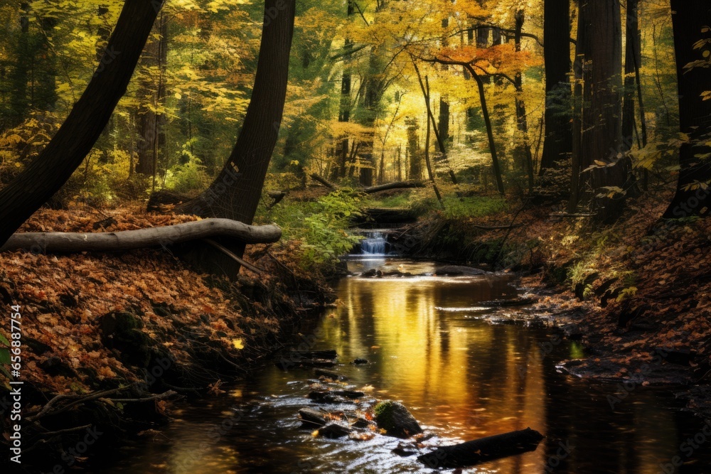 Obraz premium quiet brook through an autumn wooded area