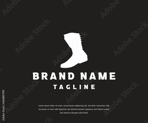 Shoemaker logo template. Shoe repair vector design. Male shoe and brand name tagline