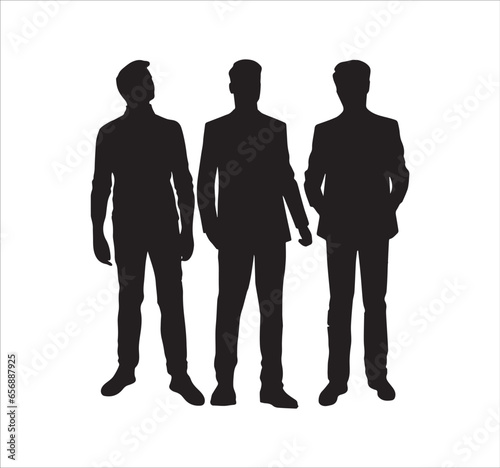3 Man in jacket standing with hand in his pocket, side view, isolated vector silhouette
