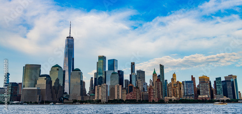 panorama of metropolitan city. metropolis cityscape. new york downtown. manhattan skyline. new york city. skyscraper building of nyc. ny urban city architecture. midtown manhattan and hudson river