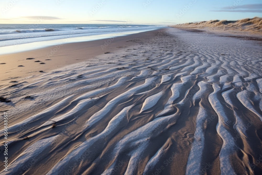sand patterns made by wind on frost-encrusted beach