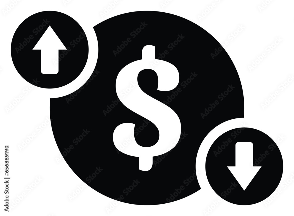 illustration of dollar going up and down with arrow icon symbol. vector isolated on white background, simple and modern design financial concept. illustration of dollar going up and down with arrow icon symbol. vector isolated on white background, simple and modern design financial concept.