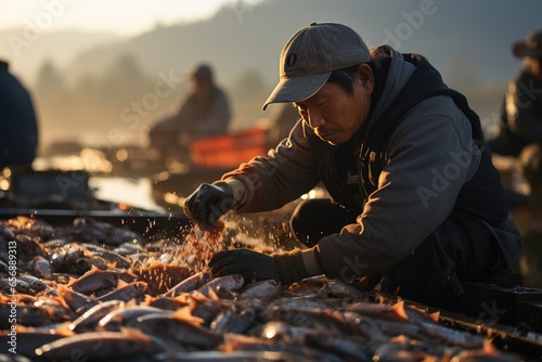 Fishermen raise fish in farms with great joy and catch fish to sell in the market.