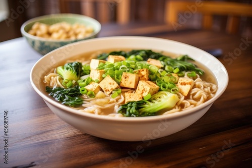 vegetarian ramen with tofu, broccoli, and bok choy