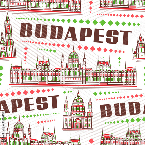 Photography Vector Budapest Seamless Pattern, square repeat background with illustration of
