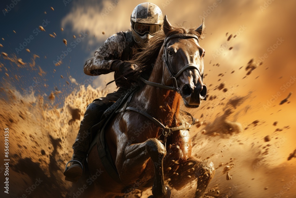 Naklejka premium Horses live a life of freedom in wide grassy fields.Generated with AI