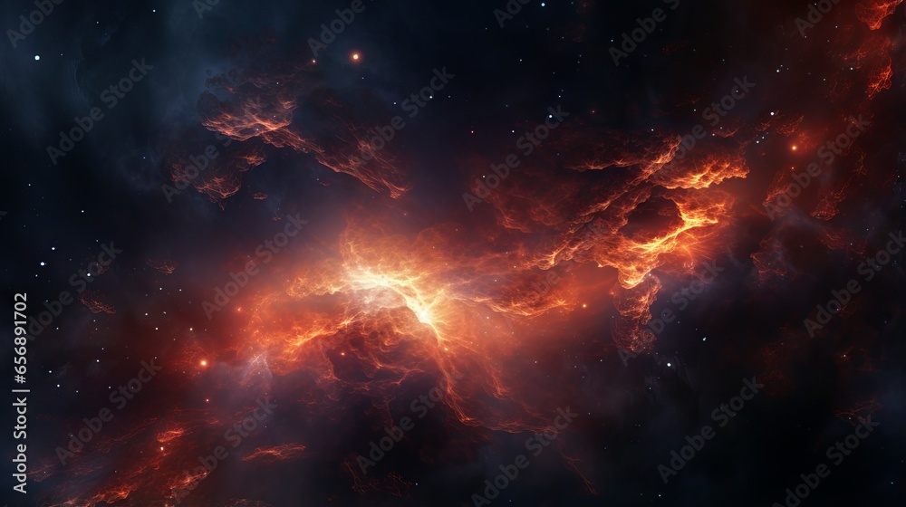 Fototapeta premium Space nebula in 3d: an illustration of the cosmic clouds and stars for science, research, and education projects
