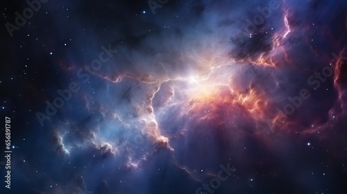 Space nebula in 3d: an illustration of the cosmic clouds and stars for science, research, and education projects