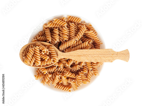 Raw Brown Pasta, Wholegrain Fusilli, Dry Whole Grain Noodle, Raw Spelt Macaroni, Healthy Italy Food