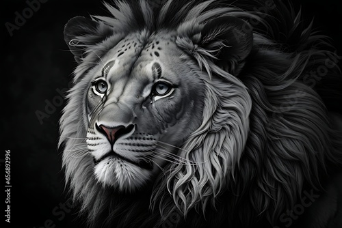  black & white lion portrait isolate on black background © LW