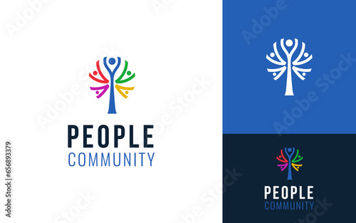 Creative Abstract Colorful Community People Together in Tree Branch Logo Branding Template