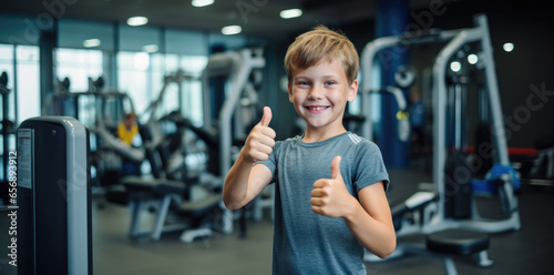 Person giving thumbs up in the gym, gym advertising example illustration, working out, healthy living, healthy body, encourage healthy living, fitness illustration. generative ai