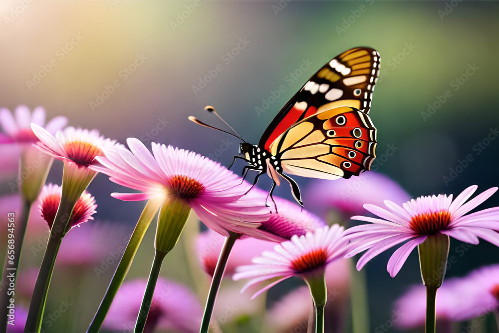 an enchanting watercolor illustration of a group of butterflies fluttering on and around a field of wildflowers | Generative AI an enchanting watercolor illustration of a group of butterflies fluttering on and around a field of wildflowers | Generative AI