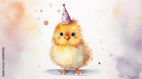 Birthday greeting card, cute cartoon watercolor illustration without text © valgabir