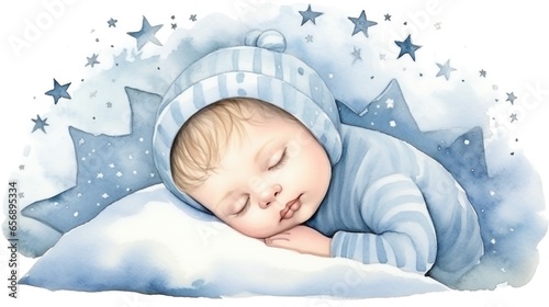 Sleeping newborn watercolor illustration