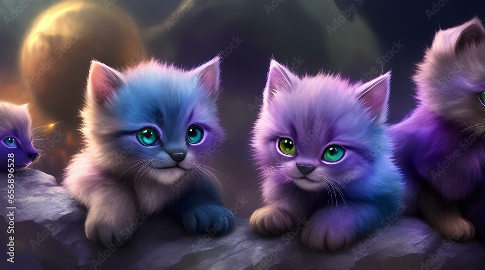 Cute Cat Photo with beautiful gemstone background,multi colors cat pictures generative Ai 