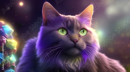 Cute Cat Photo with beautiful gemstone background multi colors cat pictures generative Ai 