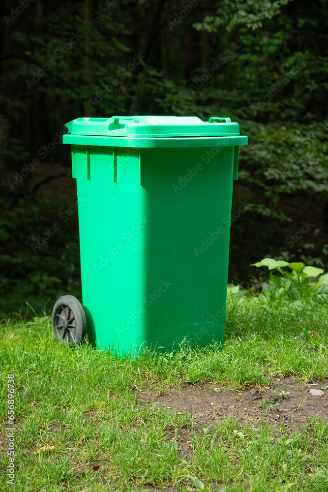 Trash bin in nature.