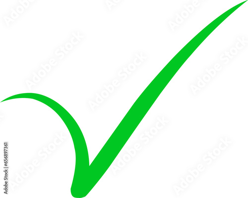 Unique single green checklist mark. Pen drawing vector design.