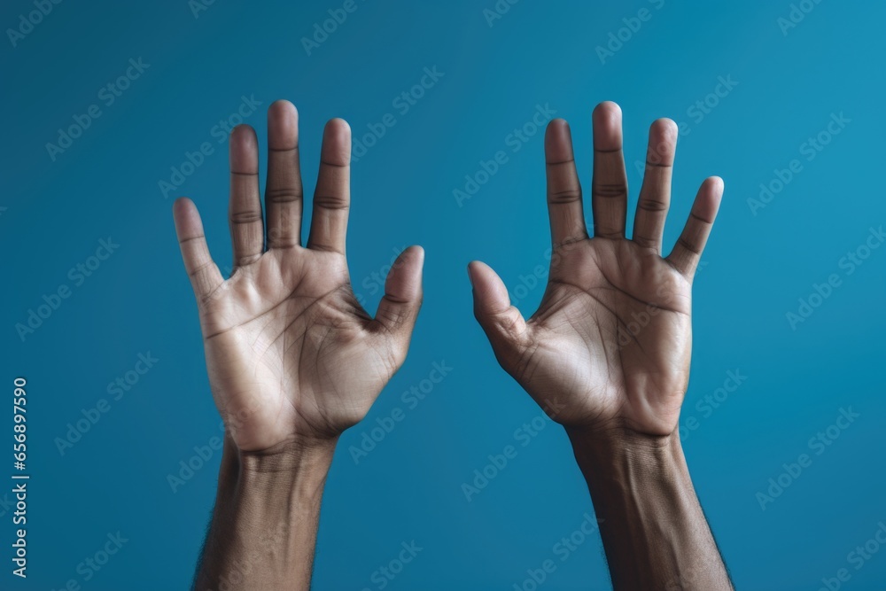 Two hands on a blue background Two hands on a blue background